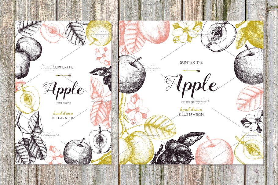 复古手绘苹果树矢量剪贴画 Vector Apple Trees Illustrations插图(2)