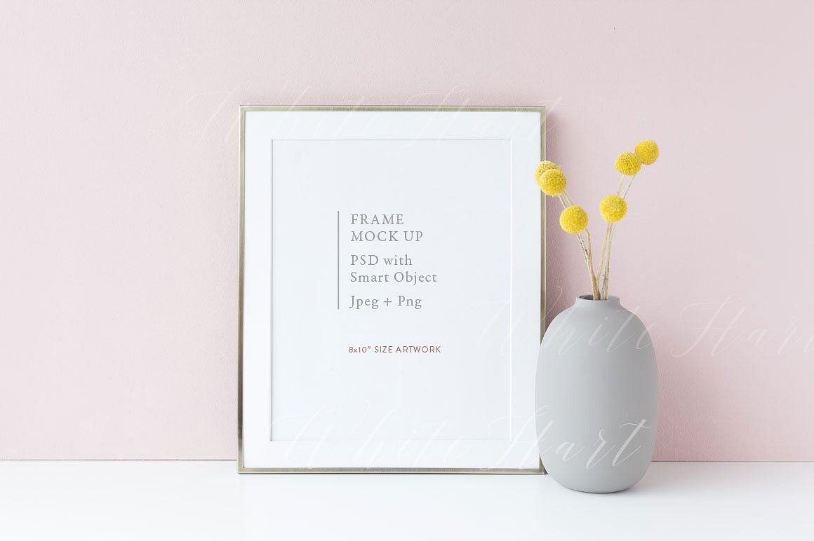 8×10银色金属框架画框模板 PSD/PNG 8×10 golden frame mock up – PSD/PNG插图