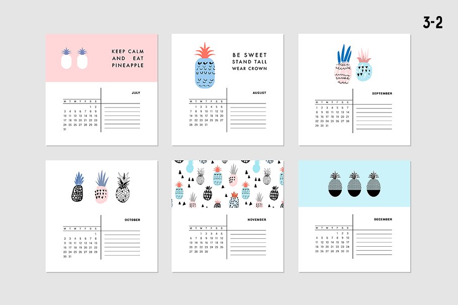 水彩涂鸦日历模板 2017 CALENDARS | raster & vector插图(6)