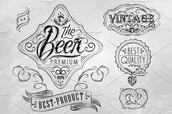 粉笔手绘陈酿啤酒插画元素 Vintage Beer Elements插图(2)