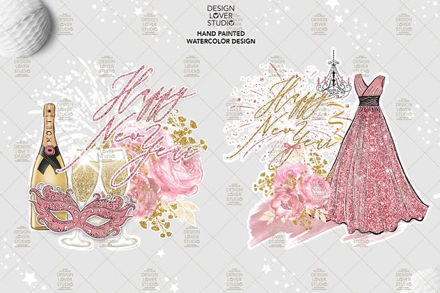 新年华丽闪亮设计元素剪贴画素材 Happy New Year design插图(2)