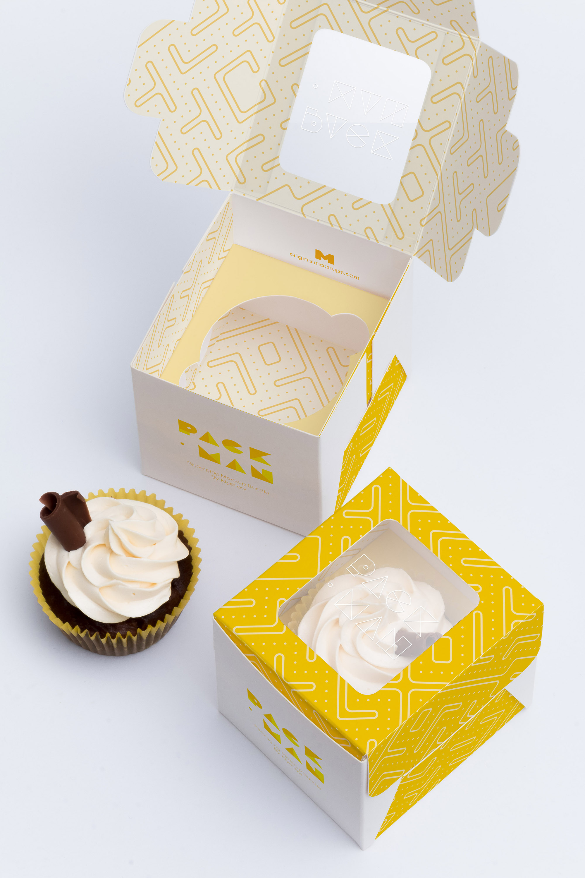 单只装纸杯蛋糕甜点包装盒设计效果图样机01 One Cupcake Box Mockup 01插图