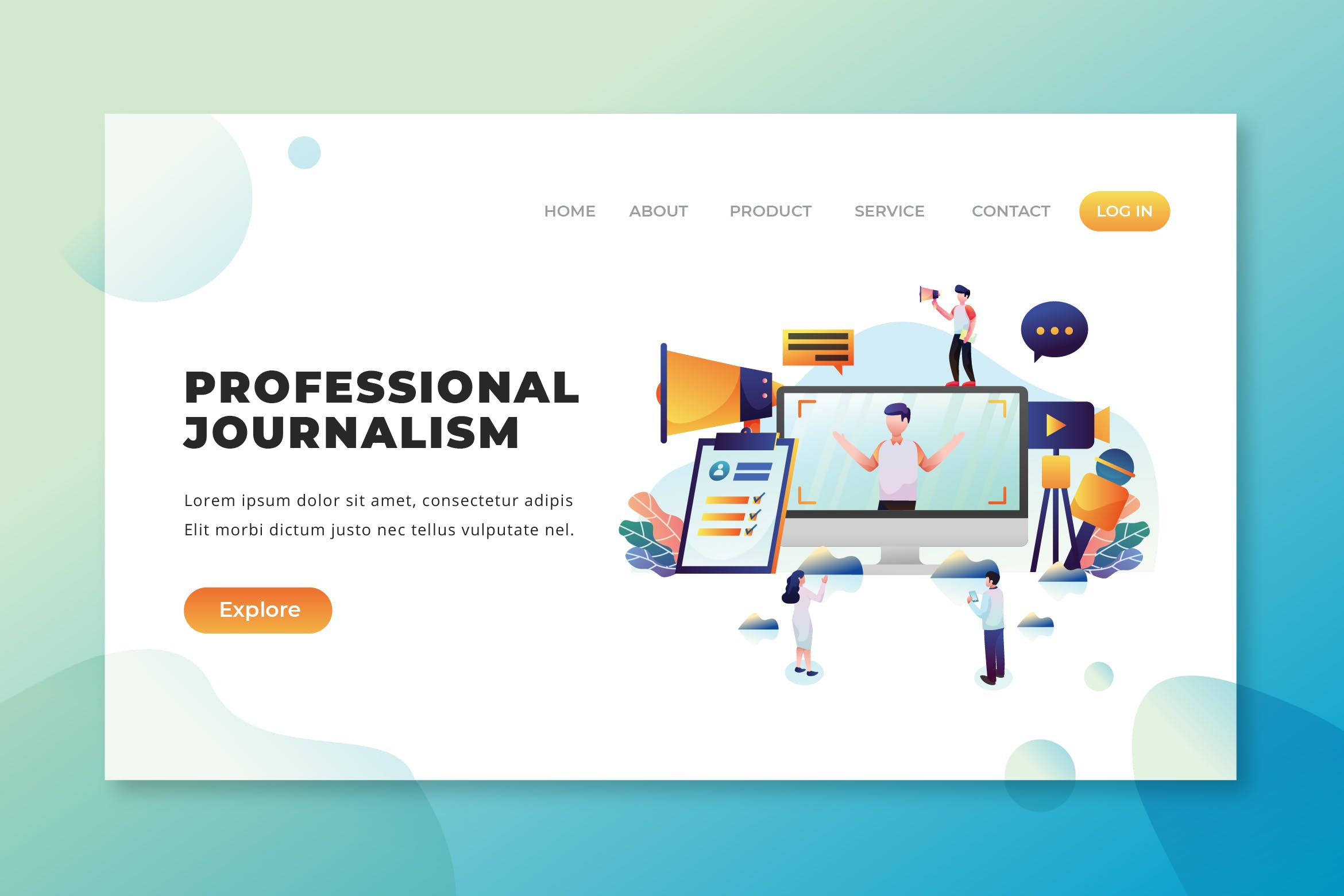 新闻工作者矢量插画网站着陆页设计PSD&AI模板 Professional Journalism – PSD and AI Landing Page插图
