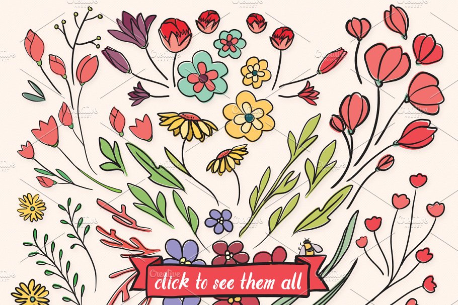 繁花似锦水彩花卉插画集锦 Valley Vector Floral Bundle插图(1)