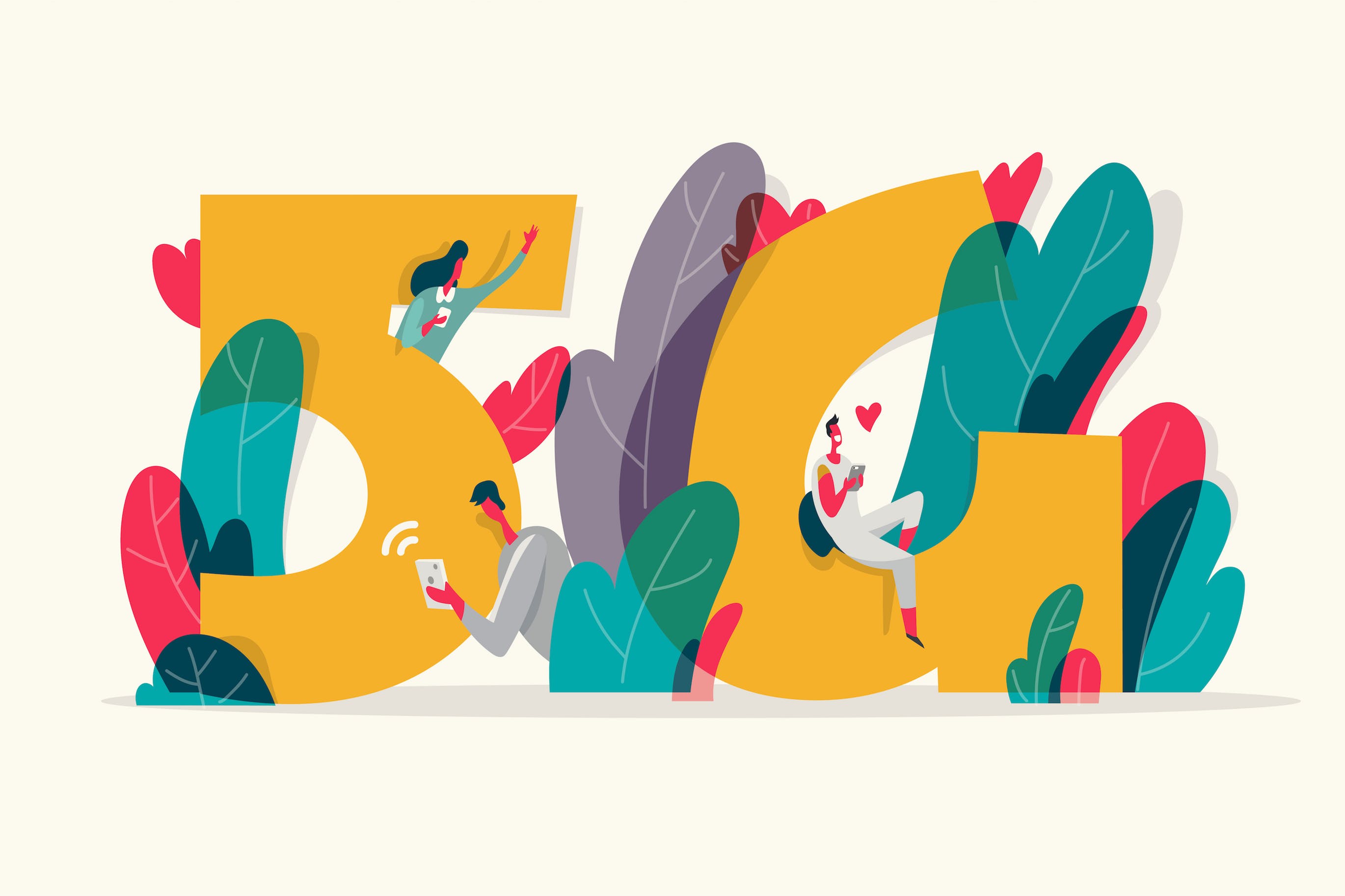 新一代网络技术5G科技主题矢量插画素材 5G connecting people插图