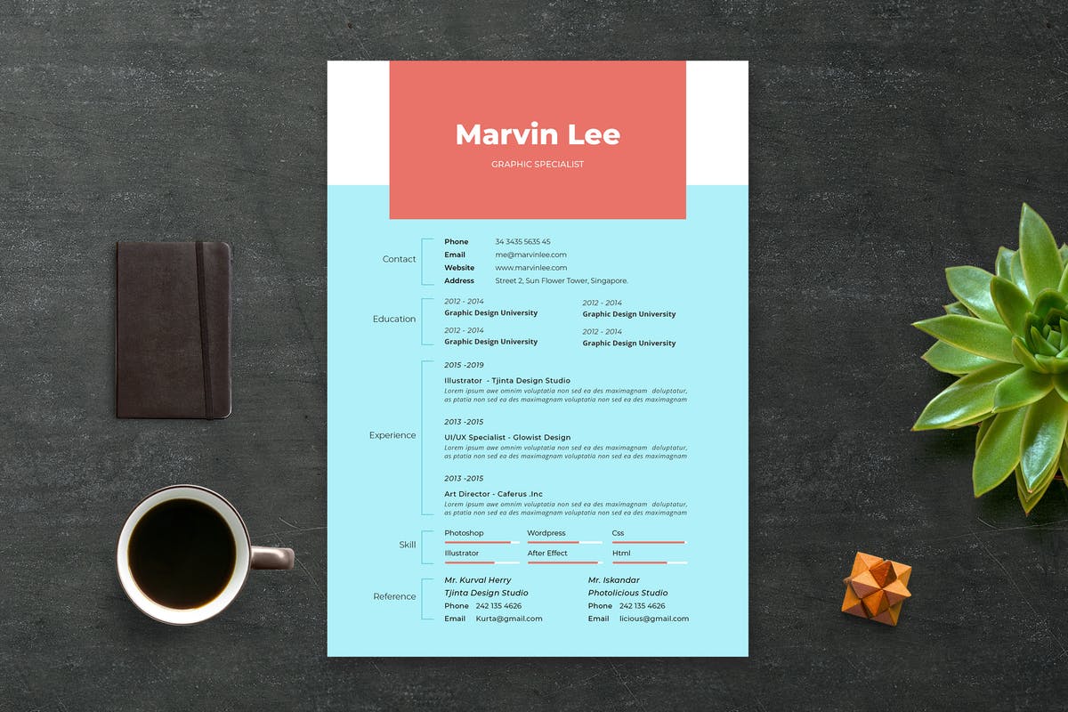 素色个人简历履历设计模板下载v5 Cv / Resume vol.5插图