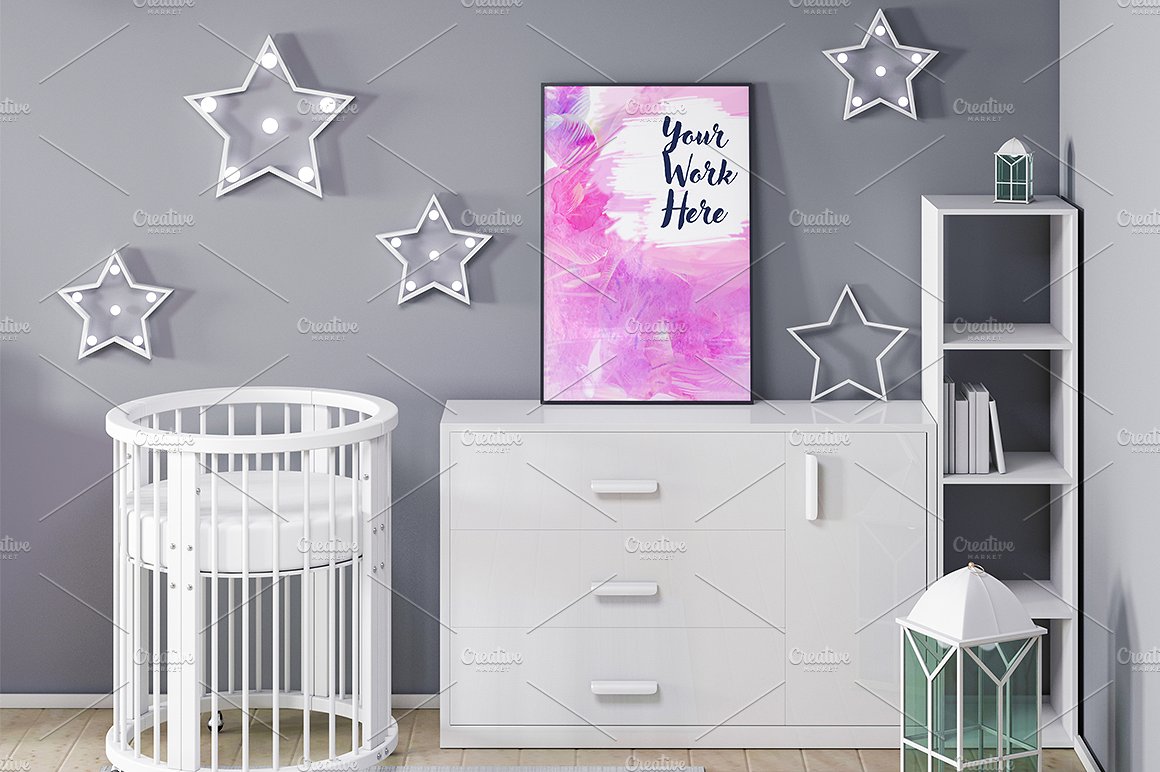 10款孩子室内海报框架展示模型集合下载Poster frame mockup in child room[psd]插图(4)
