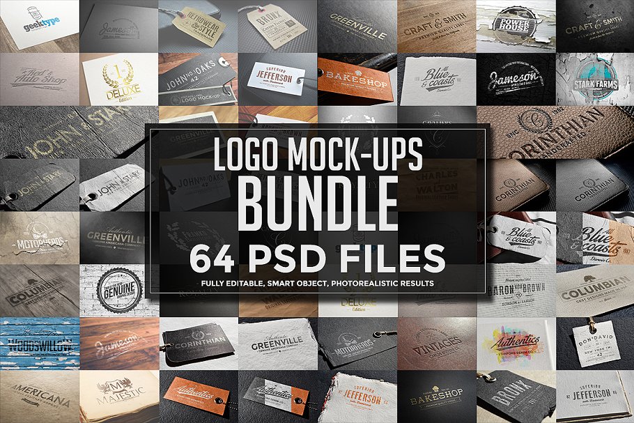 64个经典怀旧风格Logo标志展示样机 64 Logo Mock-ups Bundle插图