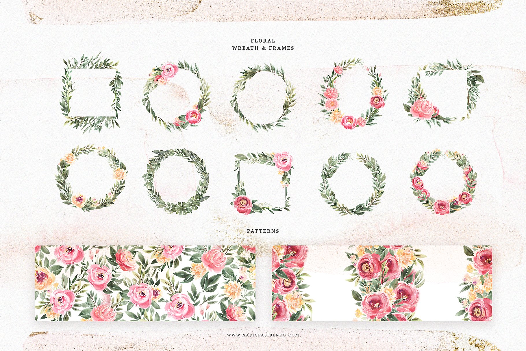 水彩画牡丹与黄金插画元素合计 Watercolor Peony & Gold插图(10)