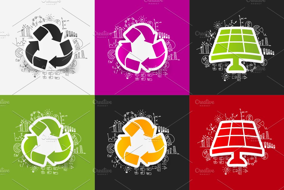 9款回收标志贴纸&手绘商业公式便签 9 RECYCLE STICKERS插图(1)