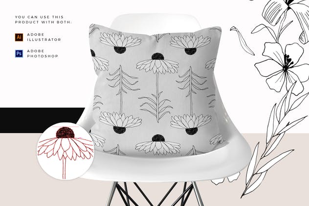 创意手绘花卉插画图案纹理素材 Graphic Flowers Patterns & Elements插图(2)