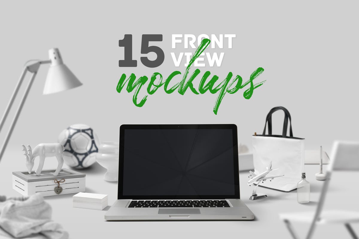 15款办公桌面场景正视图样机 15 Frontview Mockups插图