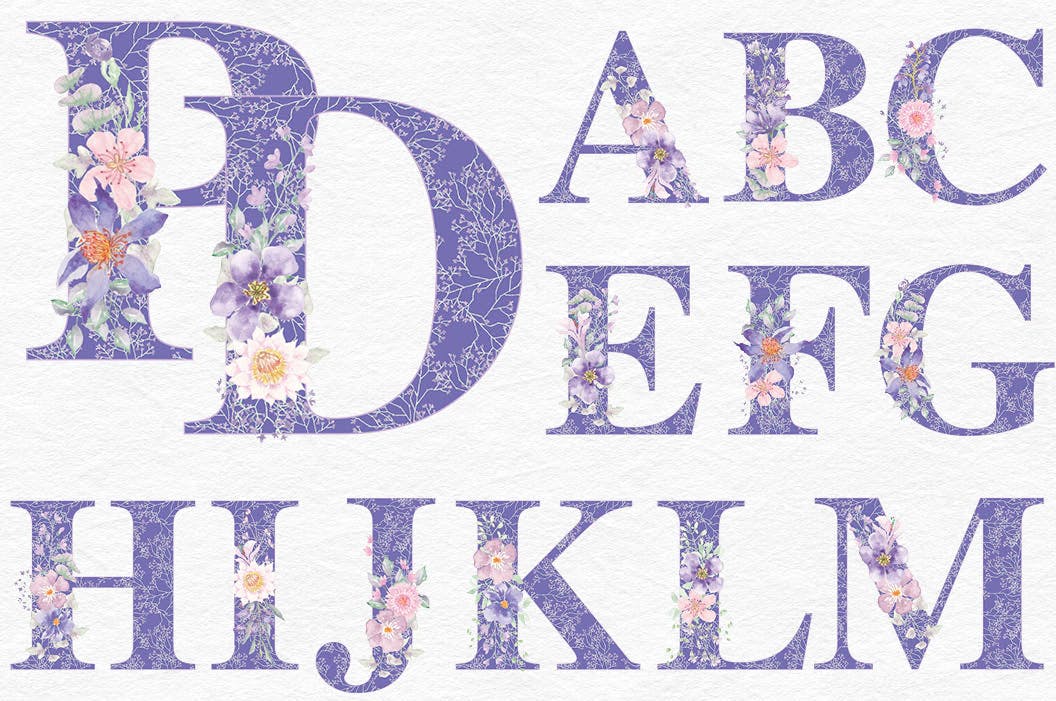 紫色梦幻水彩花卉图案设计素材包 Purple Dreams Watercolor Design Set插图(7)