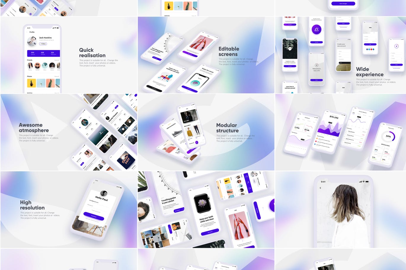 APP应用UI界面设计效果图预览白色iPhone手机样机套装 White iPhone Mockup插图