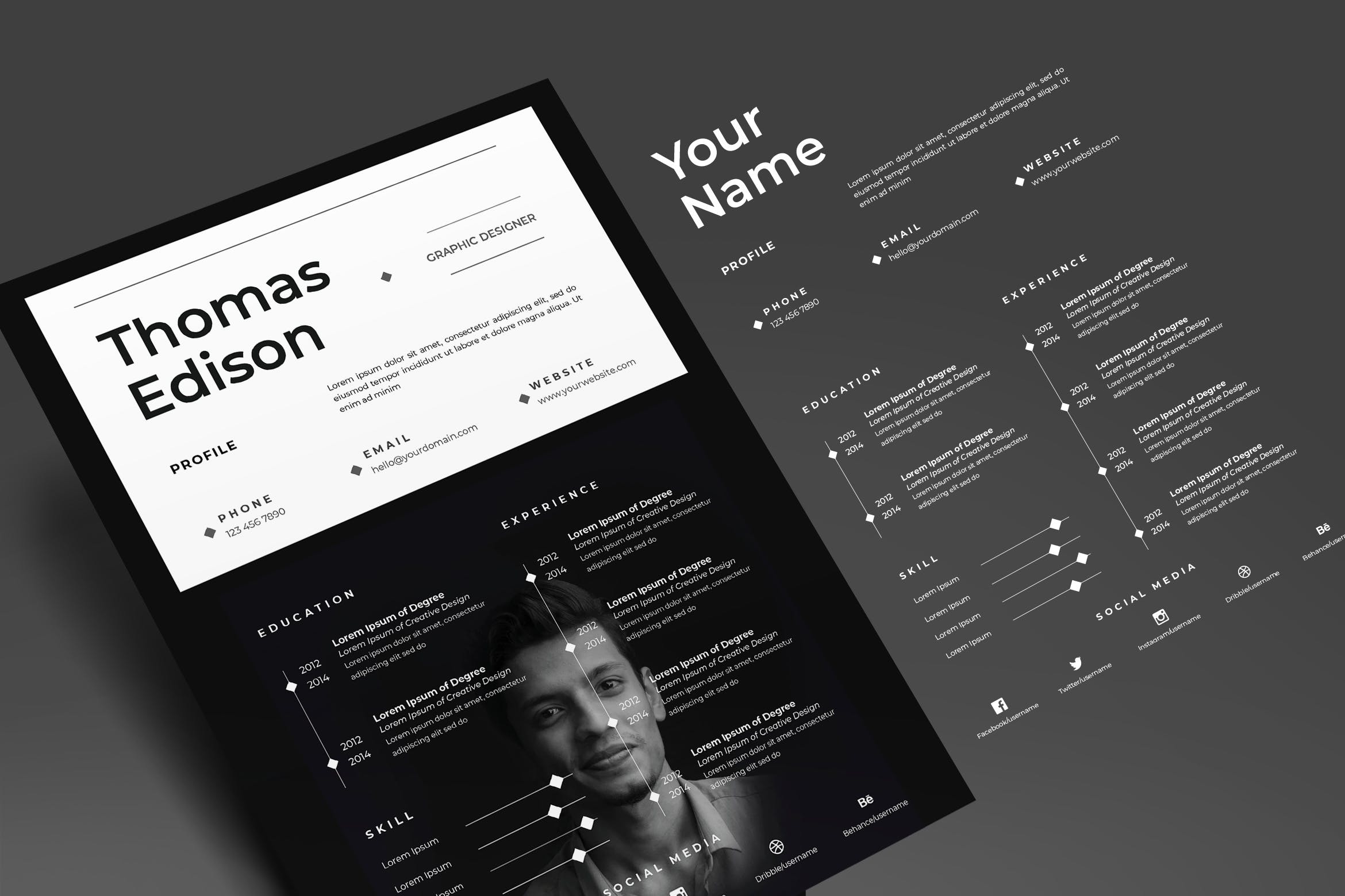 黑白配色版式设计大学生简历设计模板v82 Cv / Resume Vol. 82插图