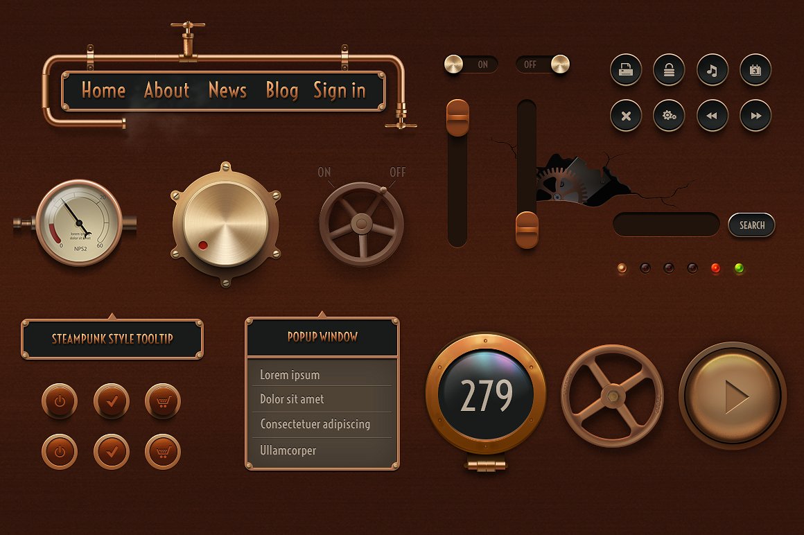 复古金属风格GUI界面设计元素 Vintage Gui Elements Retina-ready插图