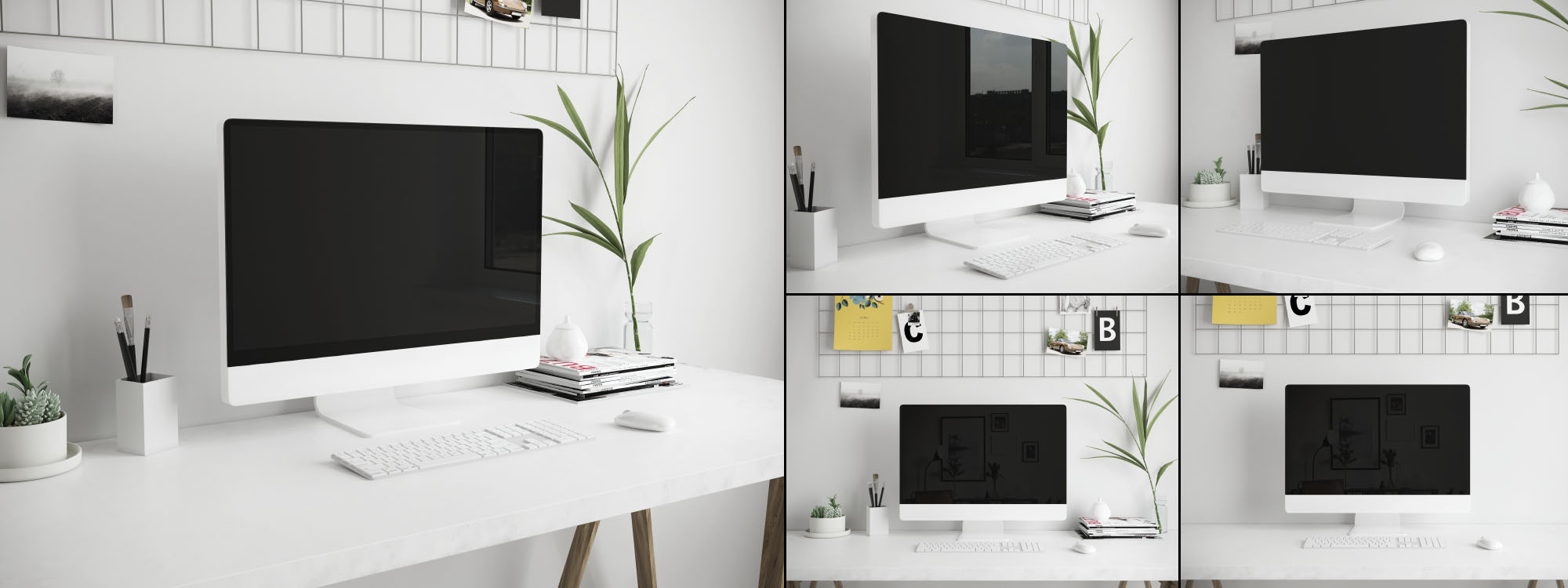 办公桌场景-iMac一体机屏幕演示样机模板 Workspace Scene Mockup – Mac Screen插图(5)