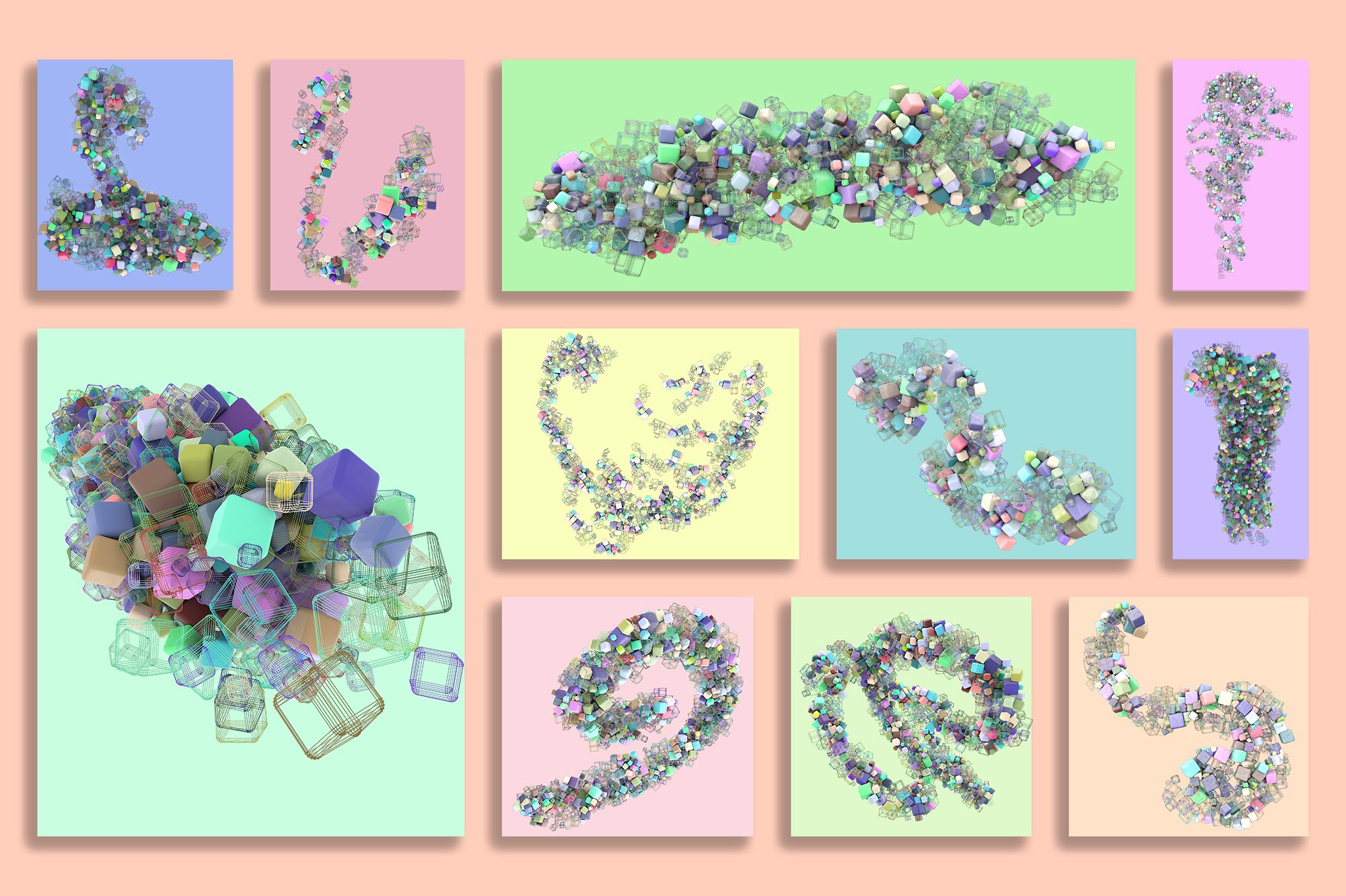 60款彩色立方体叠层背景 Cubes插图(2)