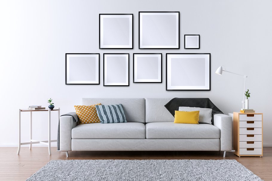 卧室&客厅相框画框样机大合集 10 x Interior Backgrounds 03插图(8)