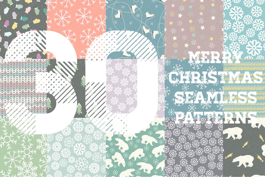 冬季主题重复图案无缝背景纹理 Winter Patterns Set Pro插图