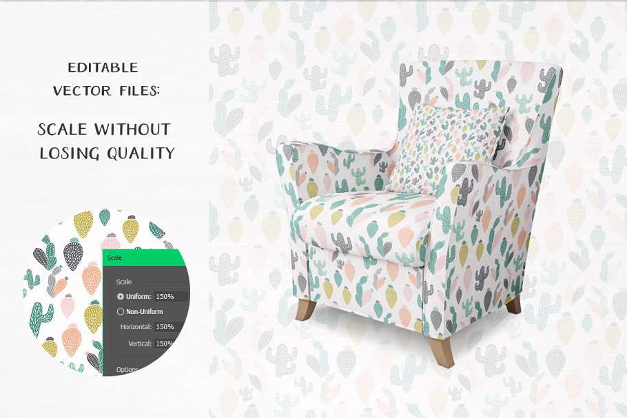 仙人掌无缝矢量图案纹理 Cactus: seamless vector patterns插图(3)