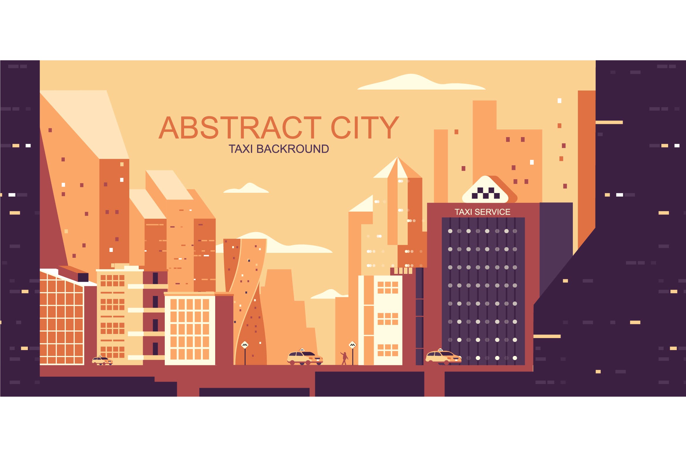 城市交通主题网站Header设计矢量插画素材库精选 Taxi City Vector Illustration Header Website插图