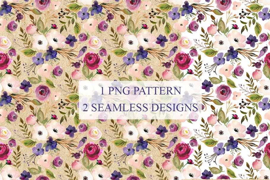 薰衣草色与蓝色水彩花卉剪贴画 Lavender & Blue Watercolor Flowers插图(4)