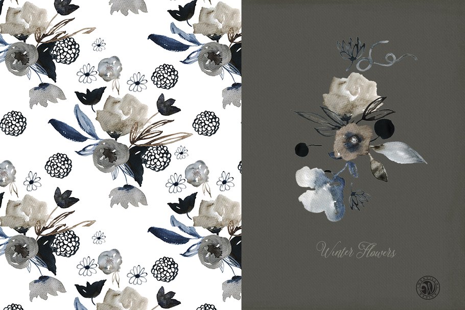 冬天花卉水彩剪贴画 Winter Flowers插图(2)