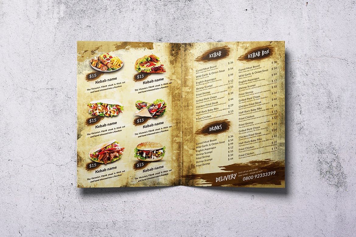 土耳其烤肉菜单设计模板 Doner Kebab Vintage Food Menu Bundle插图(2)