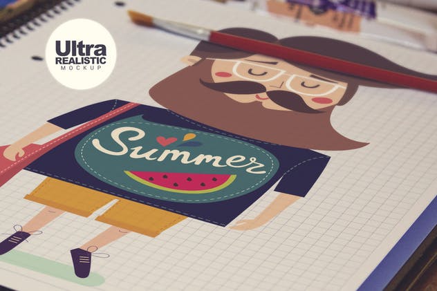 画室创作场景网格笔记本样机模板v4 Grid Notebook插图(3)