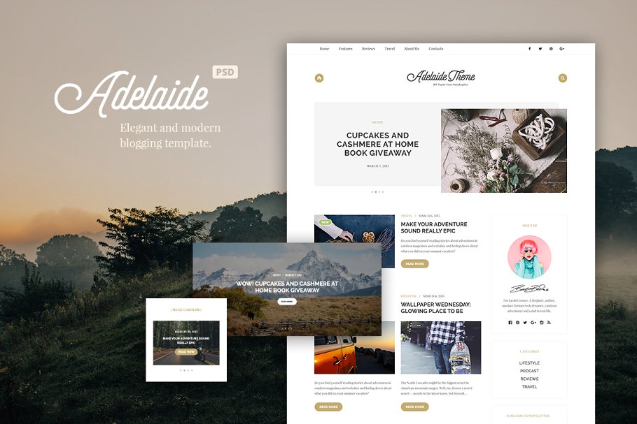 生活、旅行、时尚主题响应式版式PSD博客模板 Adelaida Lifestyle PSD Template插图