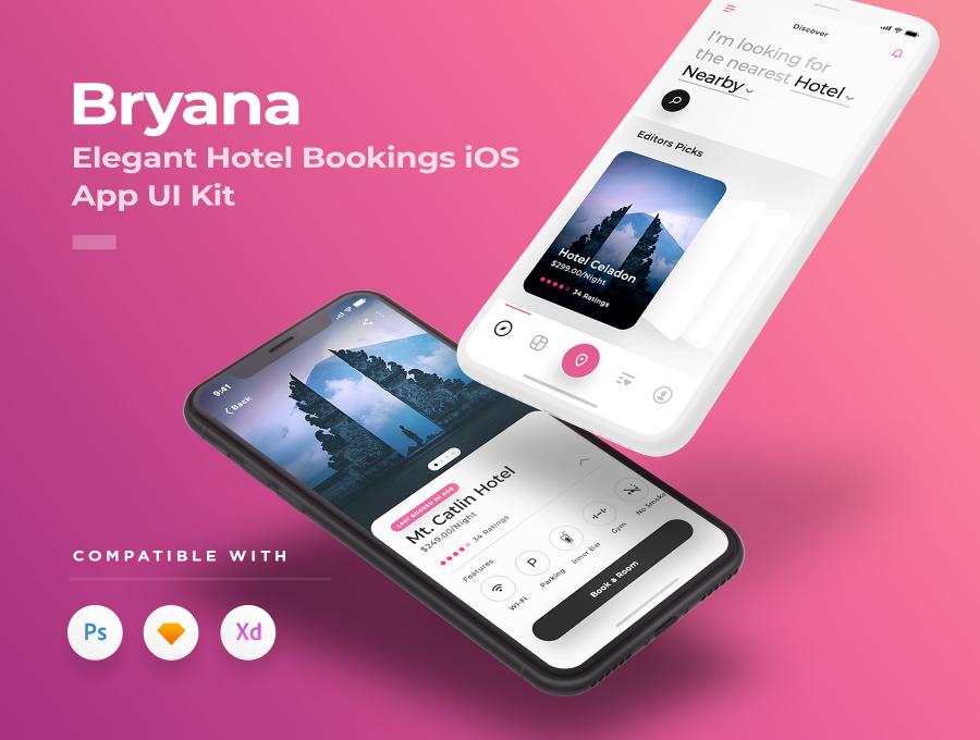 素材库下午茶：漂亮时尚的旅行名宿酒店预订APP UI KIT套装下载[PSD,Sketch,XD]插图