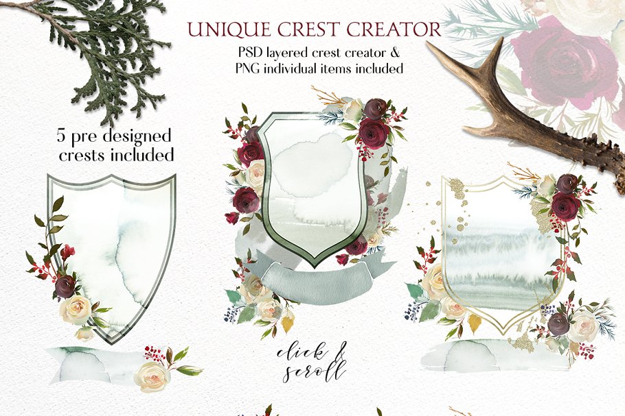 冬季花卉花饰相关设计工具包（剪贴画、纹理&装饰字母） Winter Solemnity Floral Design Kit插图(5)