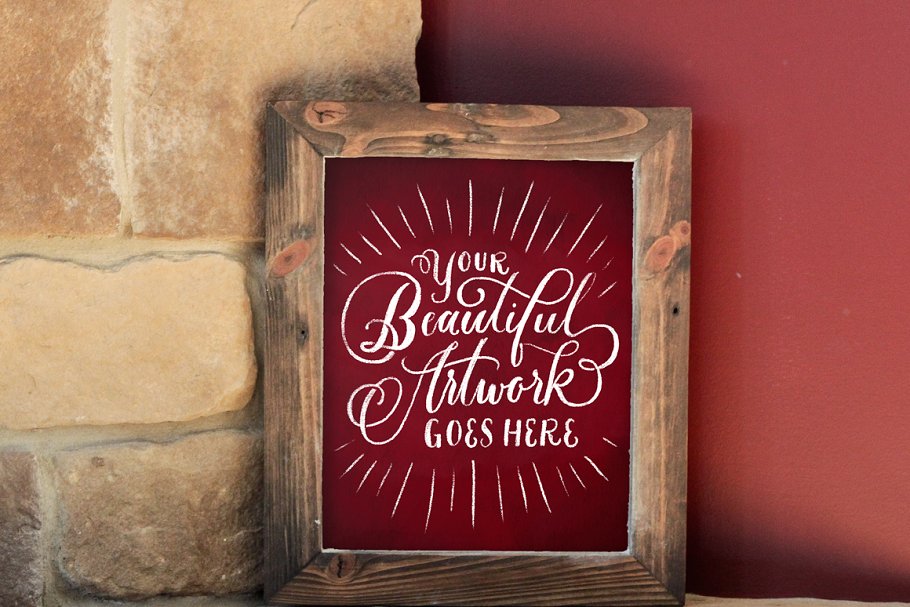 西式壁炉画框样机木板 8×10 Rustic Hearthside Frame Mockup插图(1)