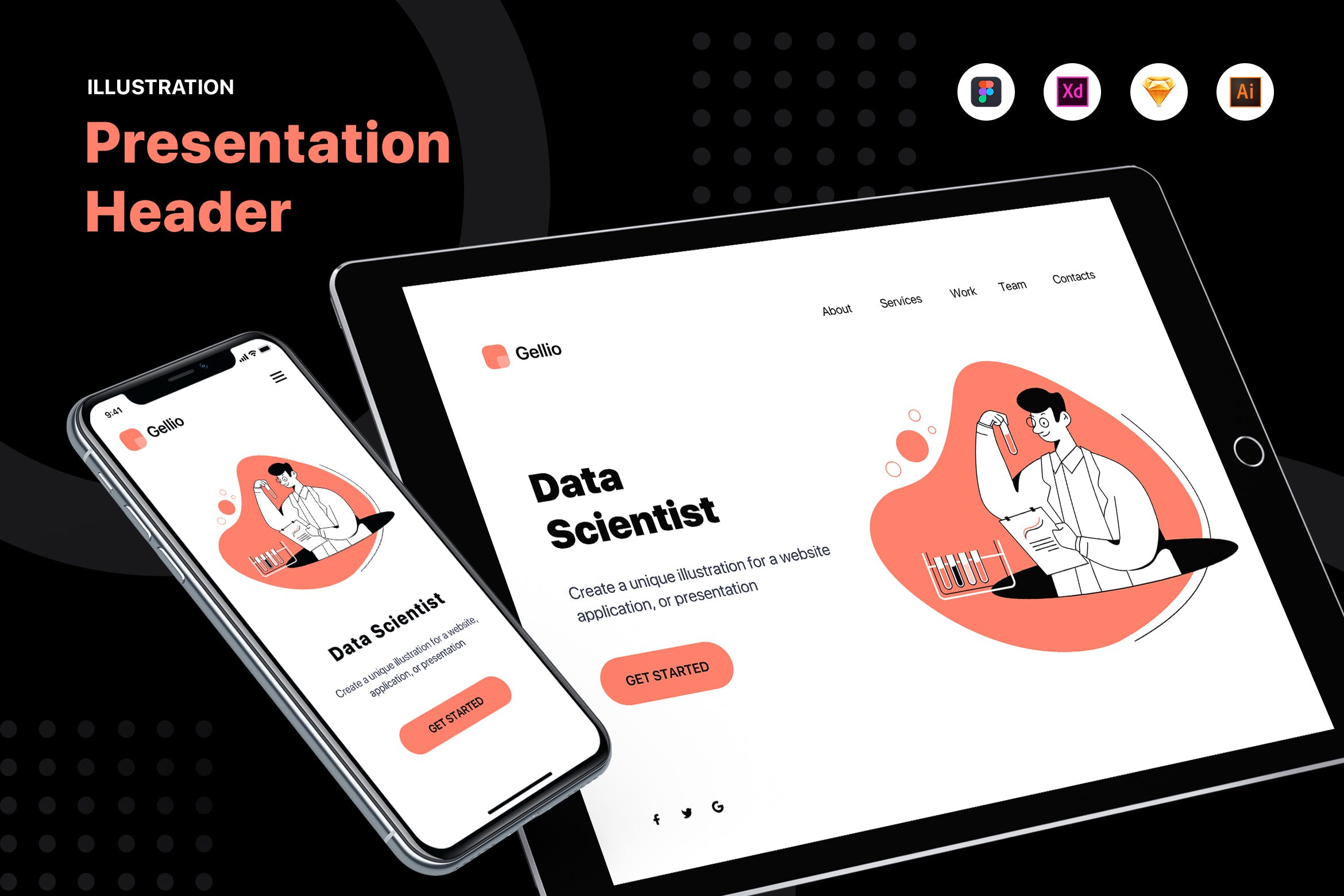 数据科学家主题网站Banner&着陆页设计矢量插画 Data Scientist – Banner & Landing Page插图