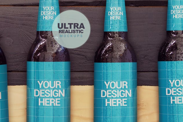 木墙场景啤酒瓶外包装设计样机模板 Wood Wall Malt Ingredient 4 in 1插图(2)