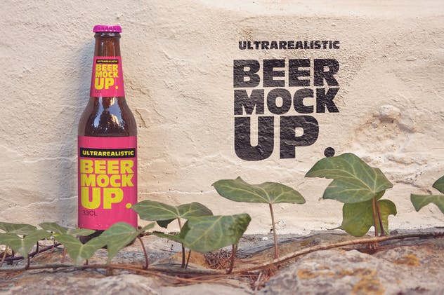 福门特拉岛墙小啤酒瓶外观印刷设计/品牌样机 Formentera Wall插图(1)