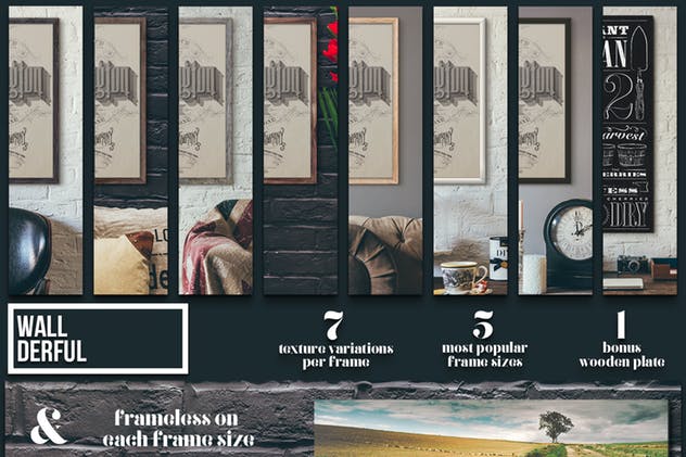 奢华室内画框相框样机模板 “Wallderful” – Frames Mockups插图(1)