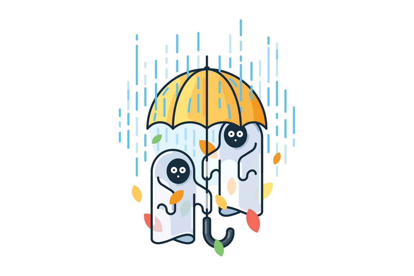 雨中的鬼魂简约线条素材库精选手绘插画矢量素材 Ghosts in the rain插图