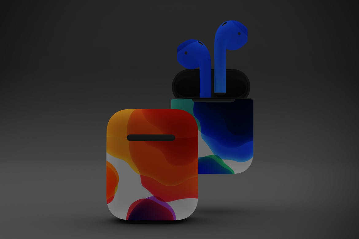 暗色背景AirPods无线耳机外观设计素材库精选样机v2 Dark AirPods Mockup V.2插图(3)