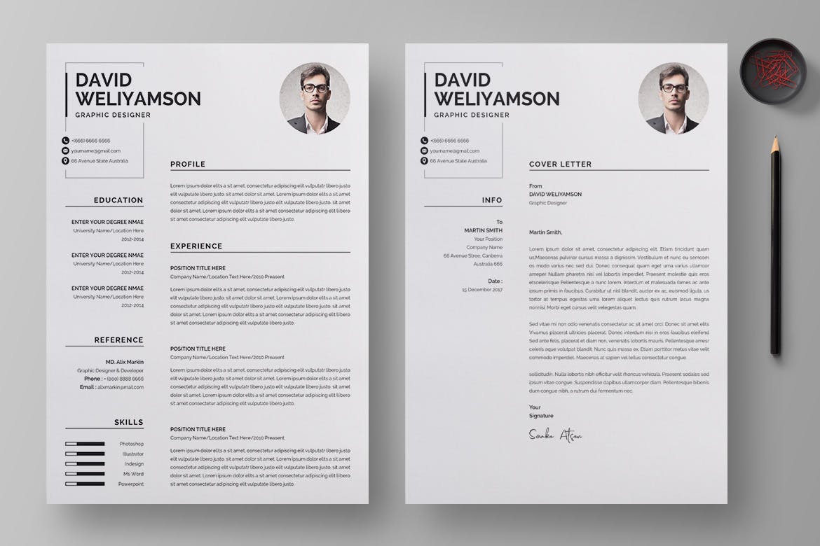 圆形大头贴照片现代简历排版设计模板 Professional and Modern CV / Resume Template插图(1)