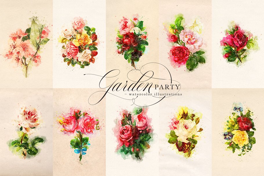 花园派对水彩剪贴画 Garden Party Watercolor Graphics插图(5)