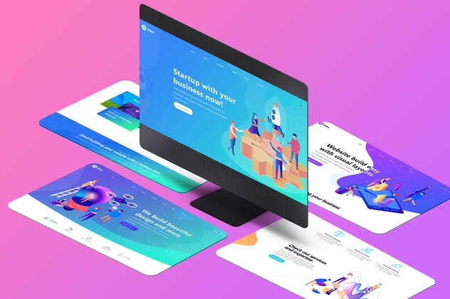 设计师必备等距iMac电脑网页设计展示样机套装 Isometric iMas Website Mockup插图(1)