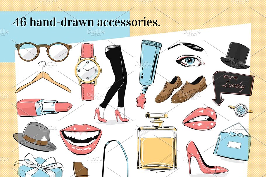 时尚潮流图标和道具剪贴画 Fashion Icons and Props Clip Art插图(1)