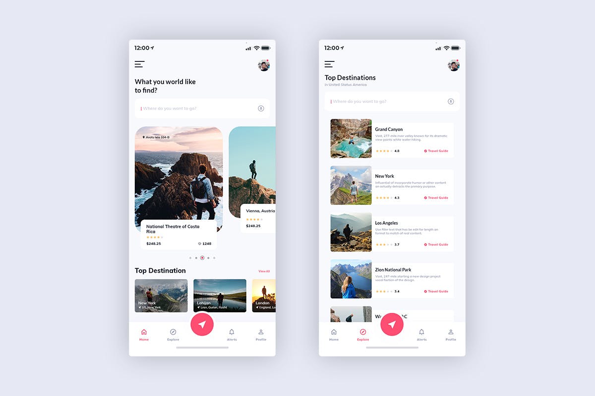 旅行/旅游酒店机票预订APP应用UI设计套件 Tour & Travel Booking Mobile App UI Kit Light插图(1)