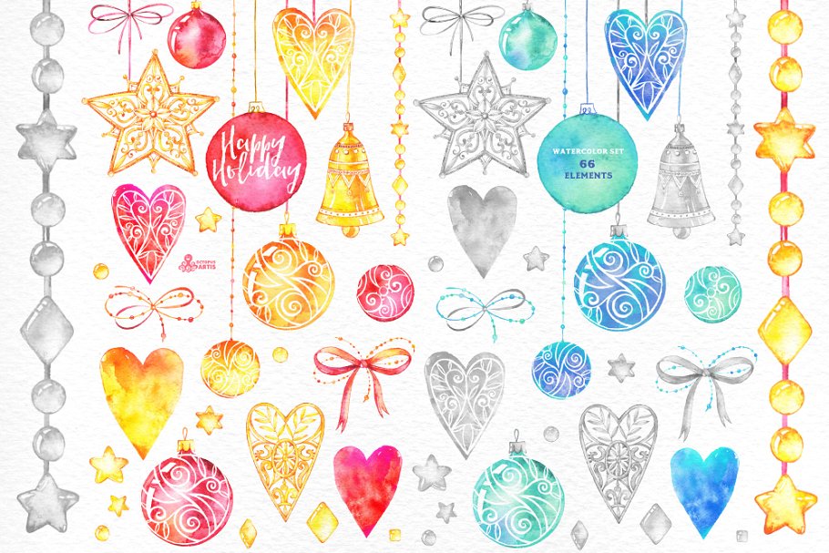 快乐节假日手绘水彩元素 Happy Holiday插图(2)