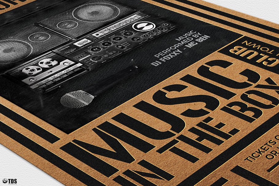 复古风格音乐盒子海报传单PSD模板 Music in the Box Flyer PSD插图(5)