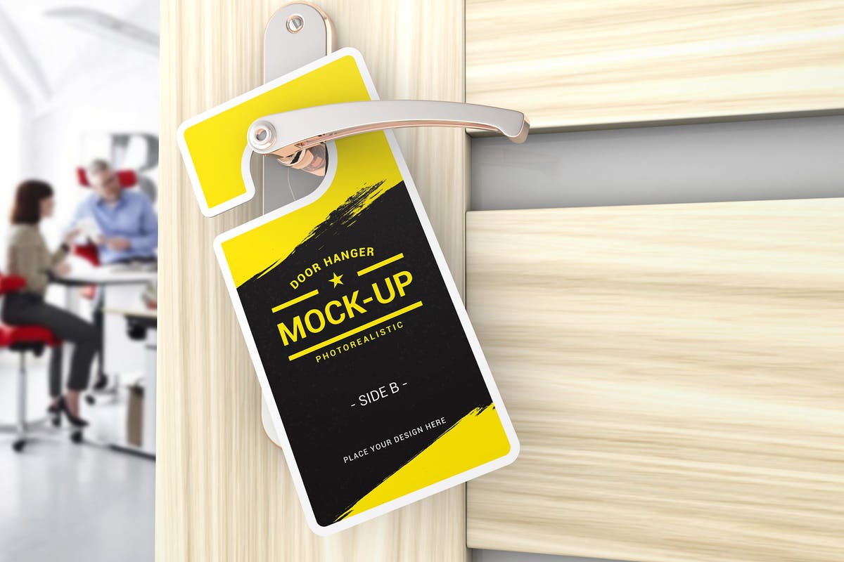 酒店房间门架标签样机模板 Door Hanger Mockups插图