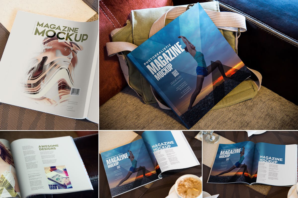 方形时尚杂志封面&内页设计样机模板 Square Fashion Magazine Mockup插图