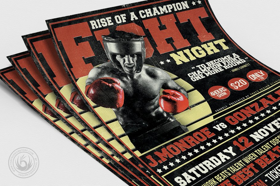 拳击竞技活动海报传单PSD模板V4 Fight Night Flyer PSD V4插图(4)